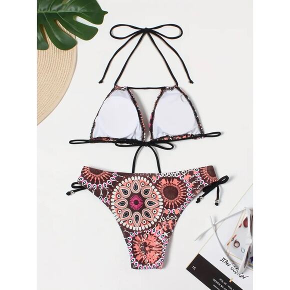 NEW Triangle Halter Top String Tie Mandala Print Bikini Size MEDIUM - Picture 4 of 7